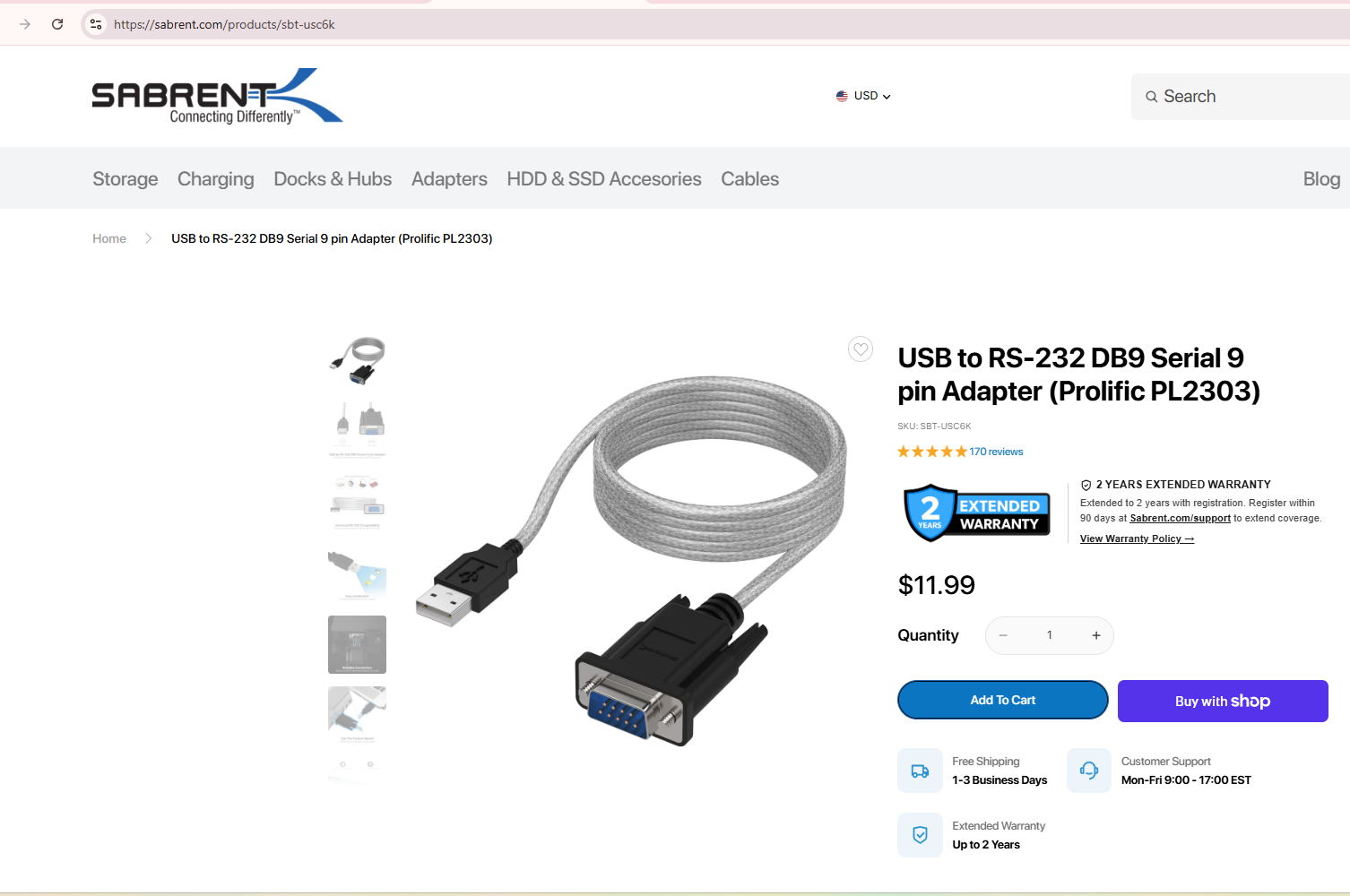 USB to RS-232 DB9 SErial pin Adapter Cable Link Page
